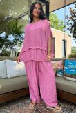Tasha Damask Cap Sleeve Button Top Indian Pink